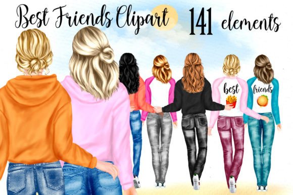 Best Friends Clipart: Denim & Hoodie Design Assets
