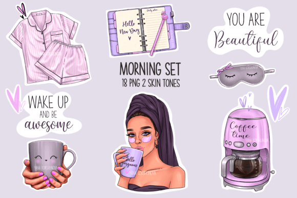 Morning Stickers: Morning Coffee Clipart for a Creative Day