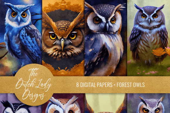 Mystic Forest Owl Digital Backgrounds: Enchanting Design Assets
