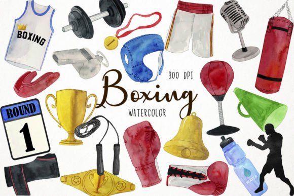 Watercolor Boxing Clipart: Fighting Elements for Dynamic Designs