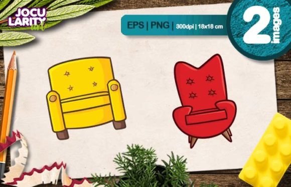Yellow and Red Sofa Cartoon Illustration: A Designer's Playful Asset